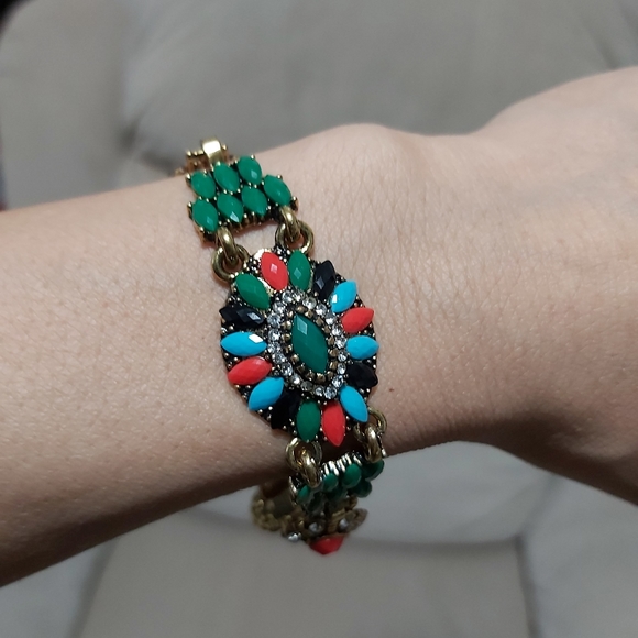 925 stamped multi color with rhinestones and gems stone. Gold tone 7" lo… - Picture 7 of 10